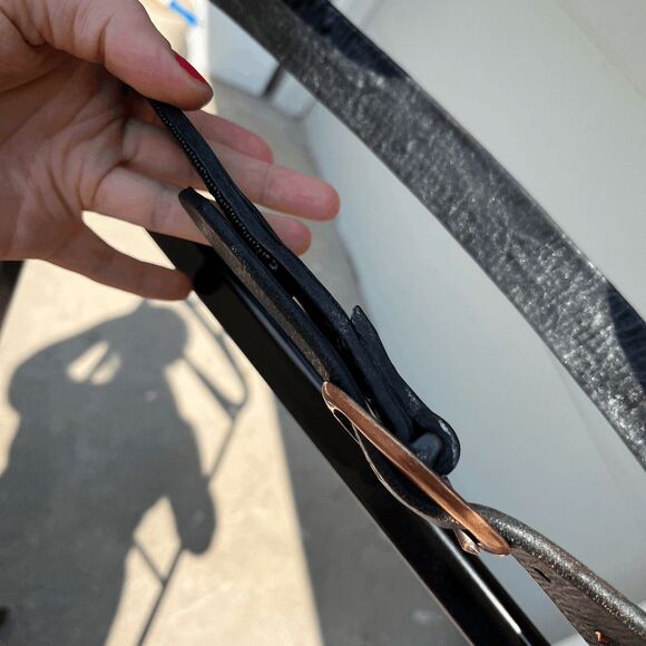 VTG 1970s Leather Bead Embellished Belt Unisex Solid Brass Buckle - Picture 6 of 10